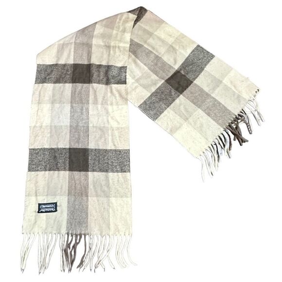 Christian Dior Cashmaire Plaid Cream Brown Fringe Acrylic Scarf - Picture 3 of 5